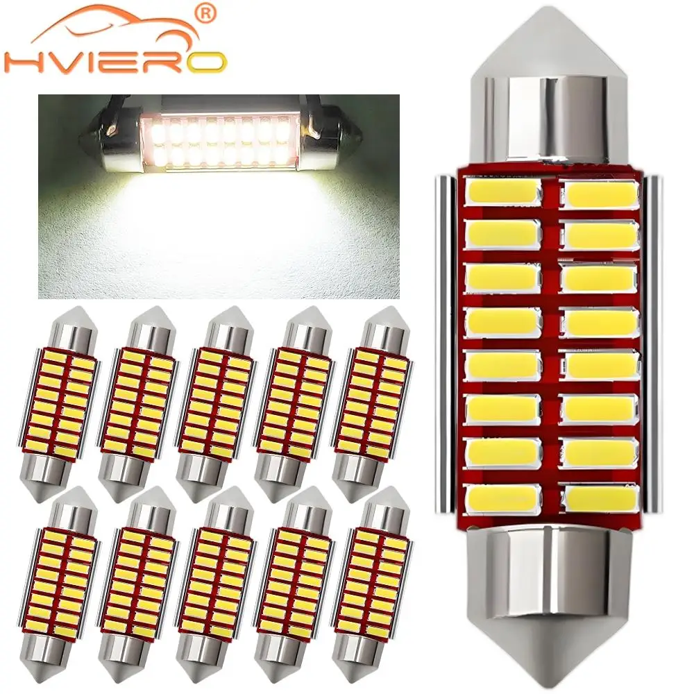 10PCS Car High Light Reading License Plate Trunk Good Cooling Lamp C5W C10W LED Roof Infinity Dual Tip 4014 Patch 12/16/20/24SMD