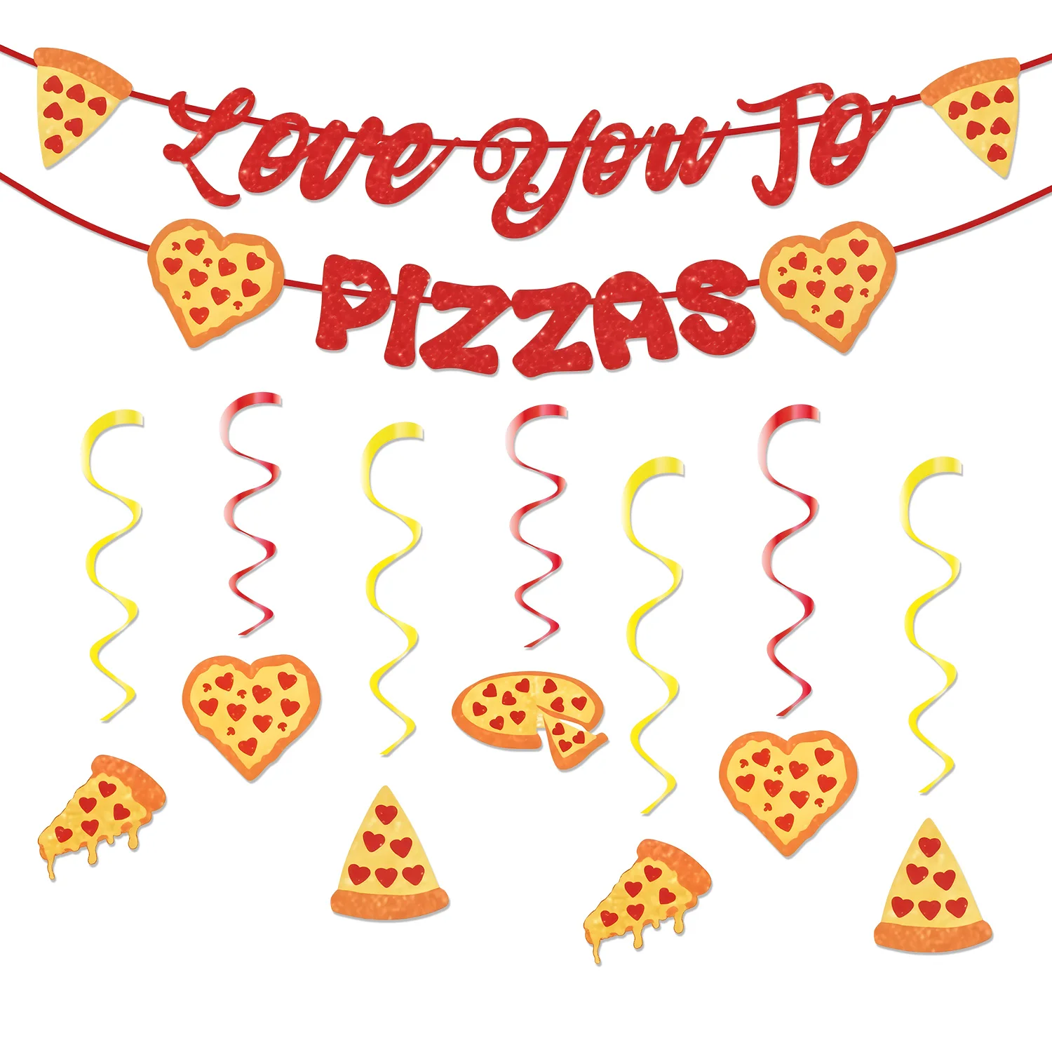 Bandera de cumpleaños con temática de Pizza, decoración giratoria y para fiesta, reunión de comida, decoración para el hogar y exteriores, recuerdo para niños con patrón de corazón de Pizza