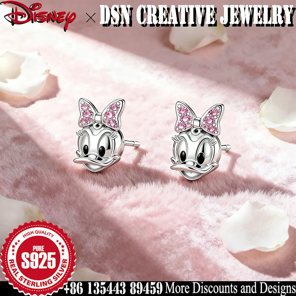 

DSN creative jewelry 925 sterling silver earrings inlay zircon disney Duck Daisy stud earrings cute cartoon luxury jewelry gift