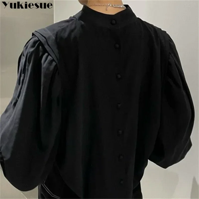 2023 Autumn Vintage New Style Women\'s Elegant Blouse Fashion Round Collar Lantern Sleeve Button Female Korean Edition Shirt