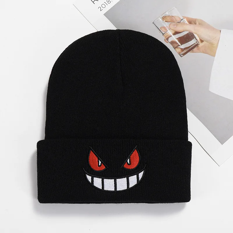 Boca ojos bordado elasticidad dibujos animados gorro invierno mantener caliente moda otoño prensado mujer hombres sombrero de punto gorra de calavera