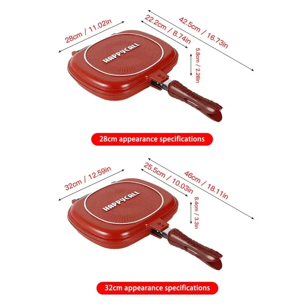 Imagem -04 - Double Side Grill Fry Pan Dupla Face Steak Pan Acessórios de Cozinha Ferramenta de Cozinha 28 cm 32cm Aço Inoxidável