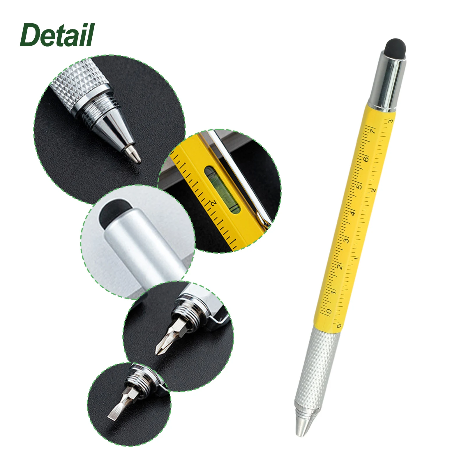 1Pc Multifunctional Metal Pen 14.9*1CM Screwdriver Six-in-one Tool Level Touch Plastic Ballpoint Pen For Construction Engineers