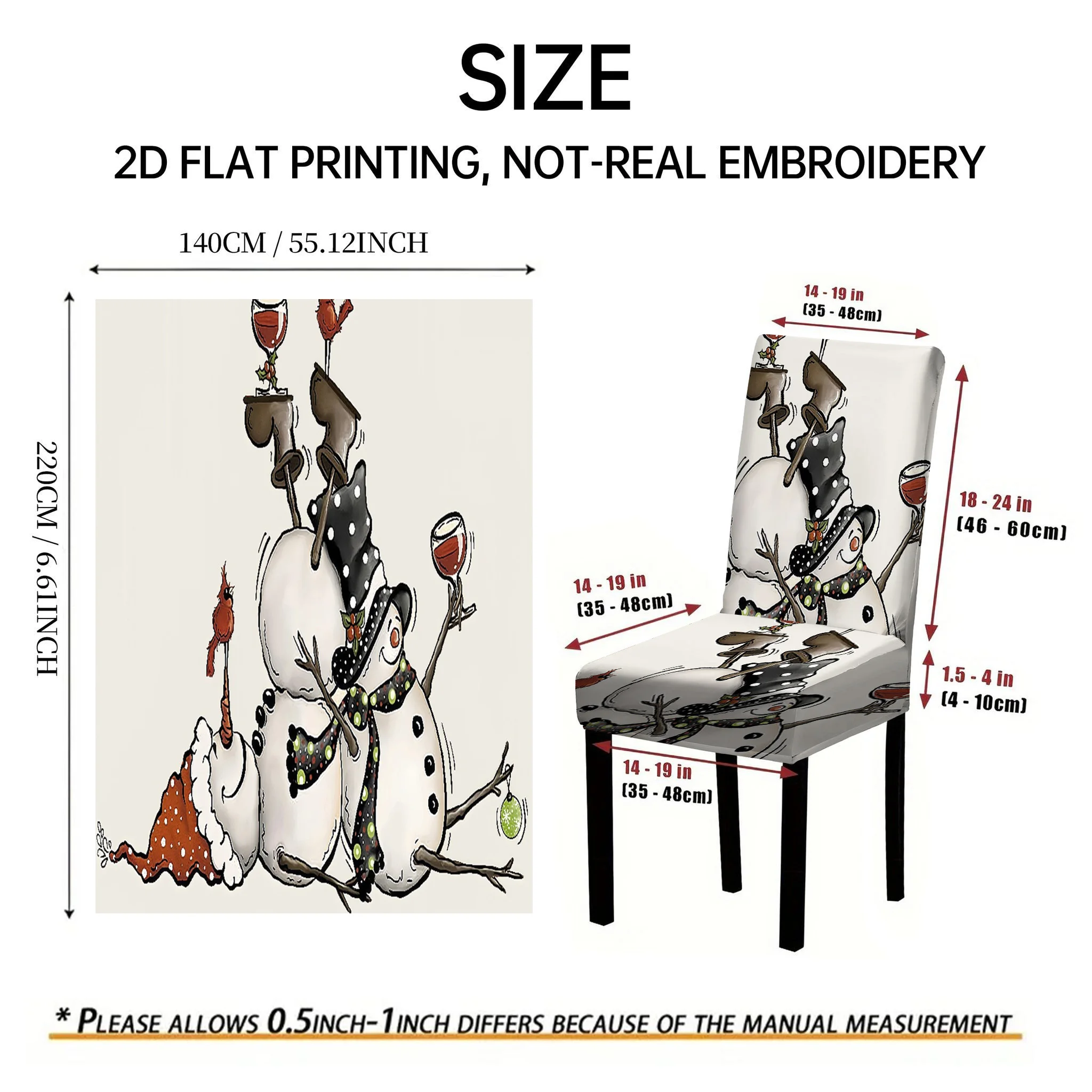2/4/6 PCS Christmas Interesting Snowman Elastic Dining Chair Covers, 2D Flat Printed Christmas Party Decoration Chair Covers