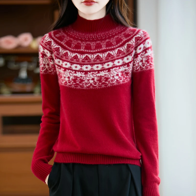 Autumn and winter new first-line ready-to-wear 100% merino wool pullover sweater high-end loose soft luxury women's semi-high-ne
