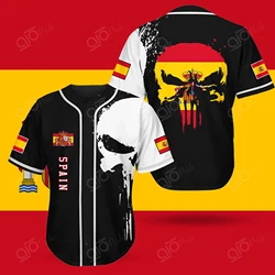 2024 Summer New Arrive Skulls Printed With Flags Spain Unisex Adult Baseball Jersey Short T-shirt For Kid/Adults Jersey