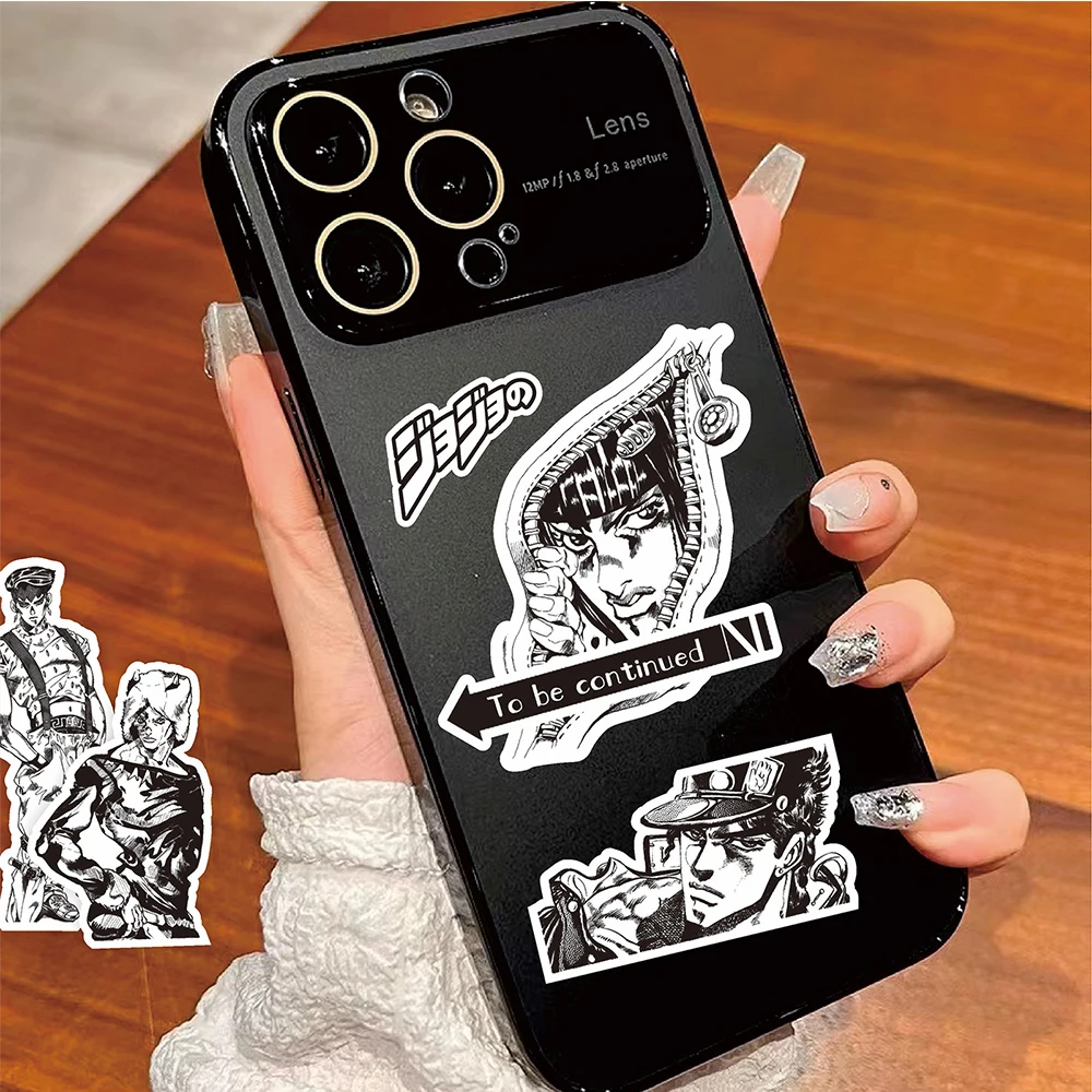 10/30/77 pçs anime jojo's bizarre adventure adesivos dos desenhos animados decalques garrafa de água telefone portátil legal preto branco adesivo decoração