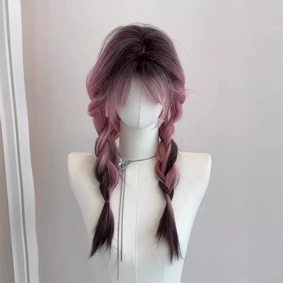 EASTSECRET Female Wig Full Head Pink Gradient Black High-level Feeling Long Straight Hair Full Head Cover