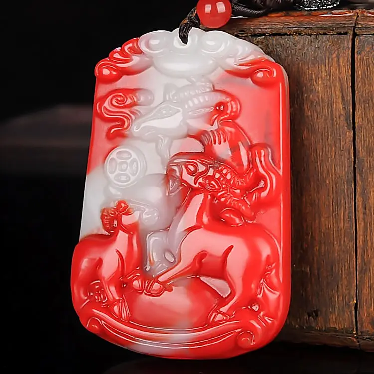 

Hetian Jade Chicken Blood Jade Zodiac Sheep Pendant Men's and Women's Hetian Color Jade Sanyang Kaitai Jade Sheep Necklace