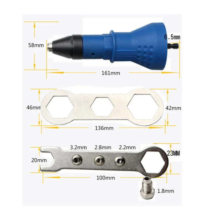 Electric Rivet Nut Gun Pull Drill Riveter Conversion Adapter For Cordless Rivete Nozzle Nut Tool Multifunction Nail Gun Tool