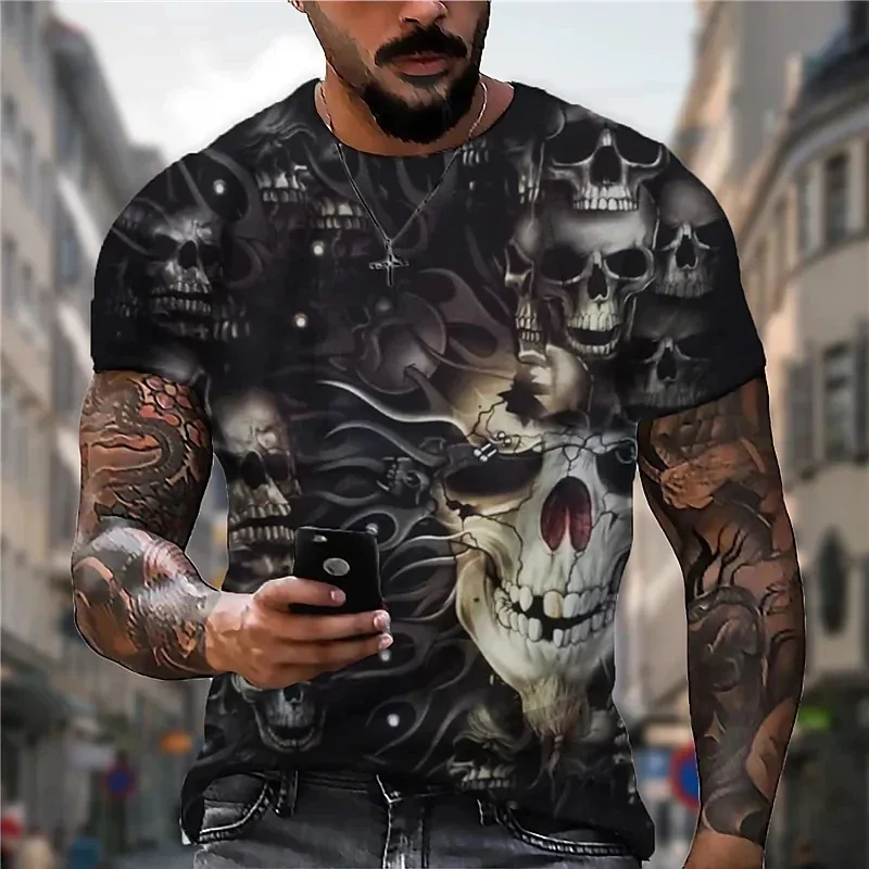 

3d Print Skull Death T-shirts Vintage Men's Skull T Shirt for Men Horror Short Sleeve Oversized Tops Tee Shirt Man