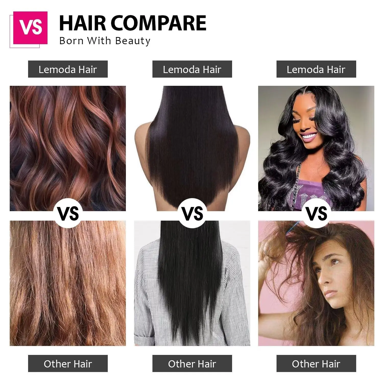 Lemoda حزم شعر بشري لعذراء مستقيم 100% وصلات شعر خام غير معالجة لحمة مزدوجة نسج الشعر حزم أسود طبيعي #6