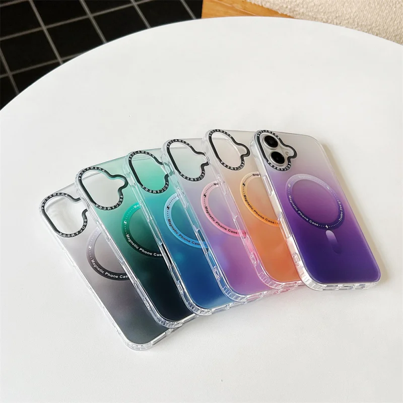 Funda de Teléfono Magnética Antigolpes de Color Degradado Escarchado Usada en iPhone 16 Pro Max, Estilo Clásico de Moda Simple para Chicas