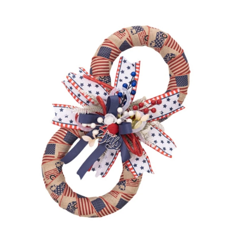 Front Door Wreath for Independence Day American Patriotics Artificial Flower Wreath Farmhouses Outdoor Garden Decors K92A