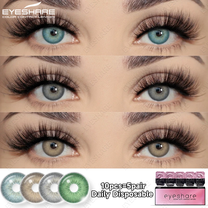 EYESHARE 10 Stück = 5 Paar farbige Kontaktlinsen, blaue tägliche Linse, natürliches Grau, tägliche Einweg-Make-up-Linsen, 1 Tage Gebrauch