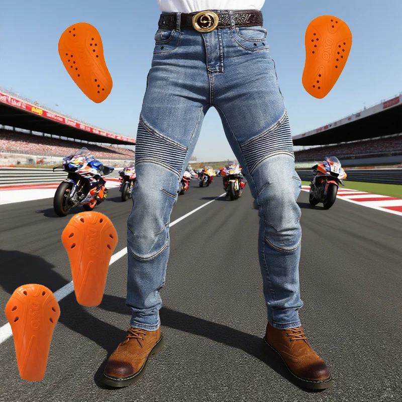 

Men's Motorcycle Jeans Aramid Fireproof Motorbike Pants Motocross Protective Wear, Smoke Grey, Knee Armor, Wearable
