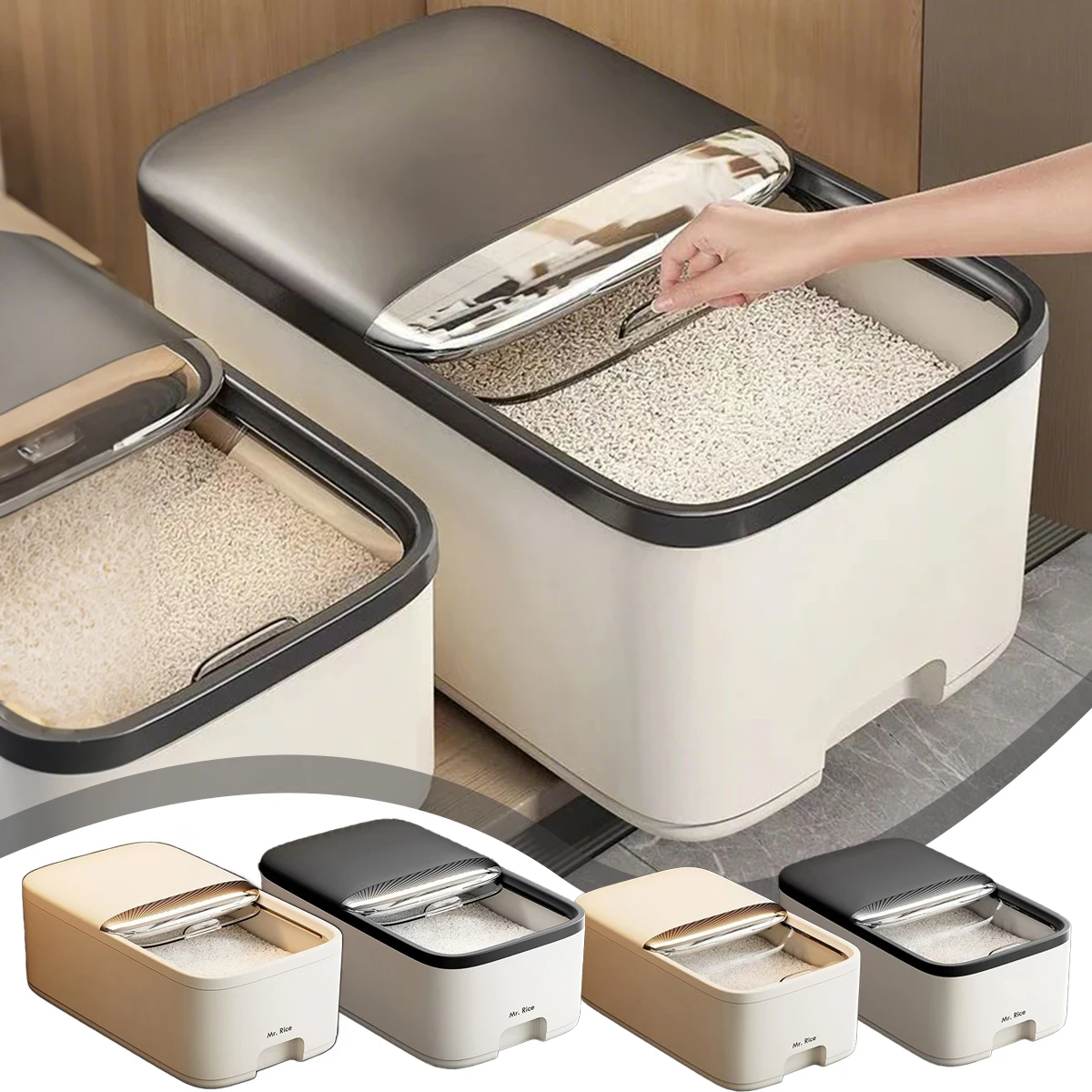 

5/10KG Rice Storage Box Container Pet Food Container Sealed Cereal Dispenser with Buckle Insect Proof Grain Kitchen Organizer