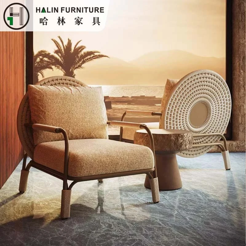 Outdoor Sofa Rattan Sofa, Outdoor Rainproof And Sunproof, Courtyard Balcony Rope-Woven Garden Leisure Nordic Hotel Furniture