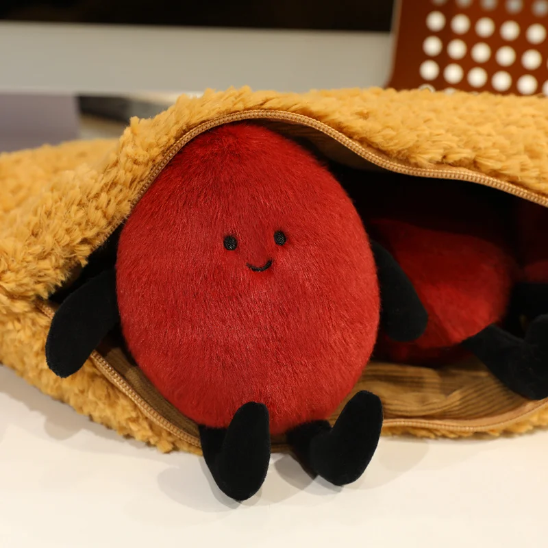 Nuevo juguete de peluche de maní, muñeco de peluche de núcleo de maní de dibujos animados, colgante de núcleo de maní rojo a la moda que se puede colocar en concha de maní