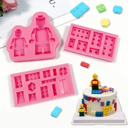 Building Bricks Robots Fondant Silicone Mold for Cake Border Decorating Cupcake Topper DIY Candy Chocolate Crafts Clay Tool