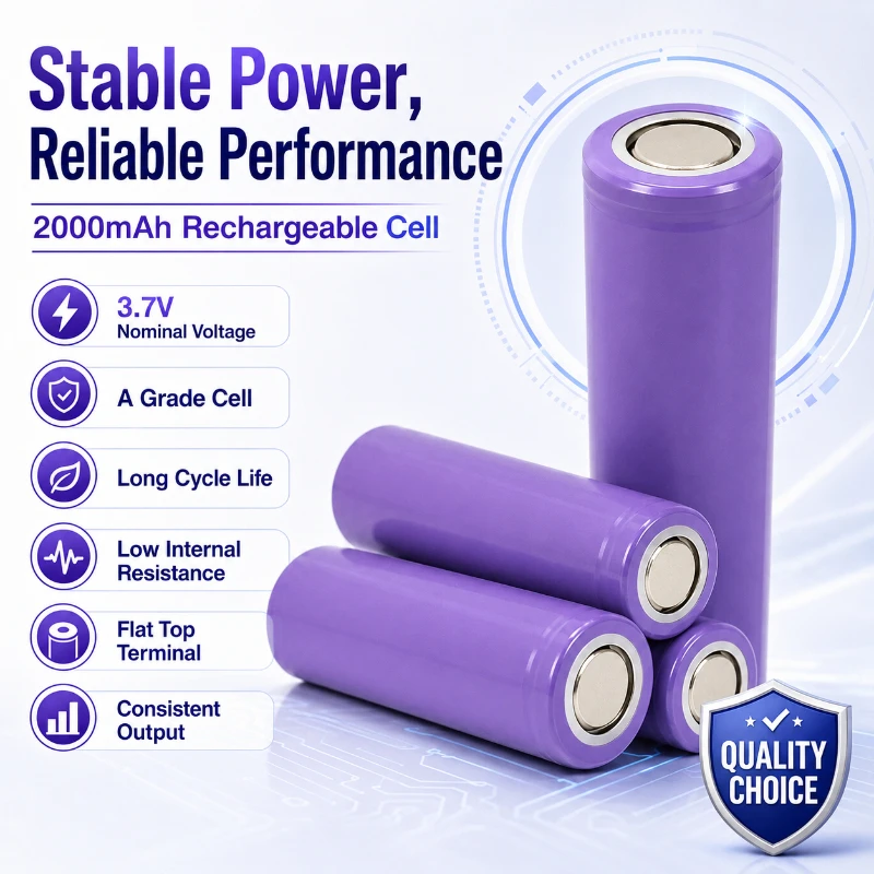18650 Battery Full Capacity 2000mAh A  Product  3.7V  Rechargeable  Flat  Head  High  Quality Stable Long  Range  Battery