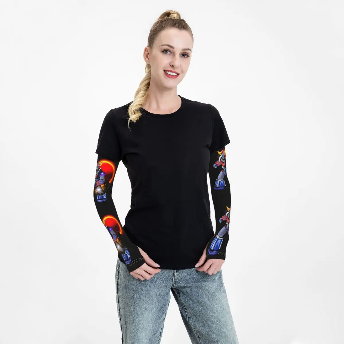 Goldorak Grendizer Arm Sleeves Warmer Men Women Anime UFO Robot Goldrake UV Sun Protection Tattoo Cover Up Sports Cycling