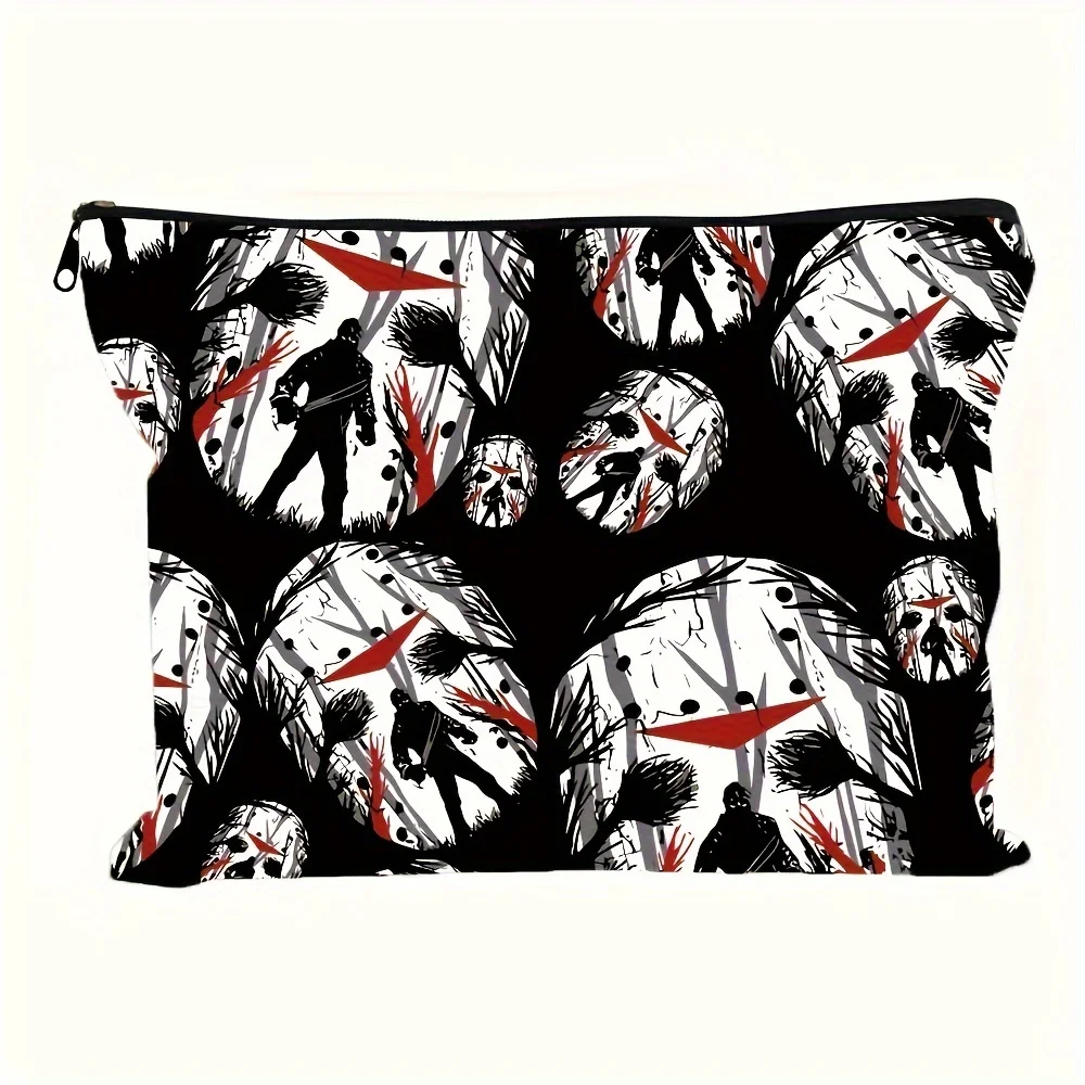 Una bolsa de maquillaje para máscaras de miedo de Halloween: bolsa multifuncional con cremallera, bolsa de almacenamiento de joyas, pequeña bolsa de almacenamiento con cremallera de viaje perfecta.