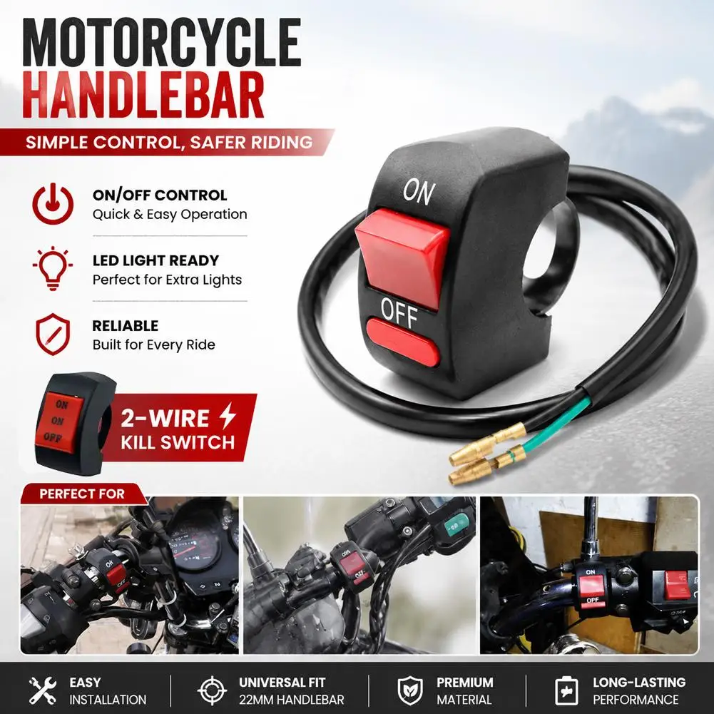 Motorcycle Handlebar Flameout Switch Motorbike ON OFF Button Waterproof Two-Wire Switch for Moto ATV Bike Flameout Switch Button