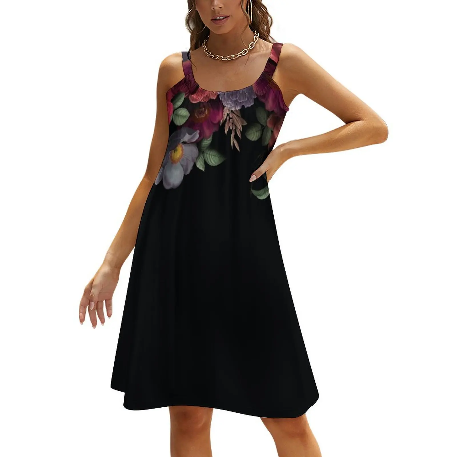 

Antique Botanical Night Watercolor Roses on Black Botanical Night Garden Beach Sling Skirt