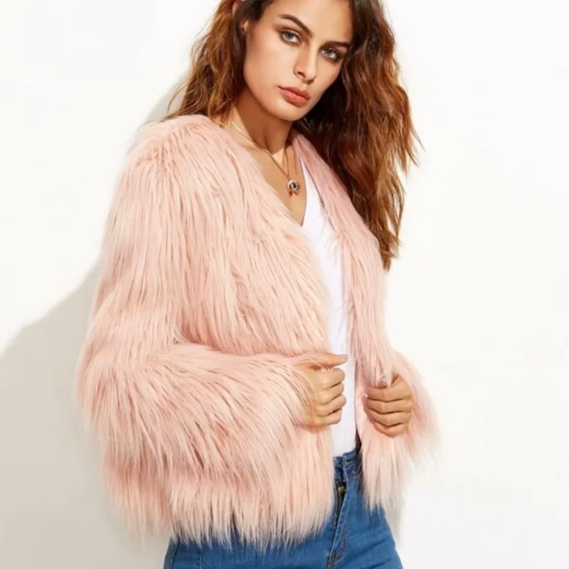 Fluffy Fur Coat Long Sleeve Cropped Jacket Winter Women's Clothing Luxury High-end Fur Jackets Warm Outerwear Streetwear Chic