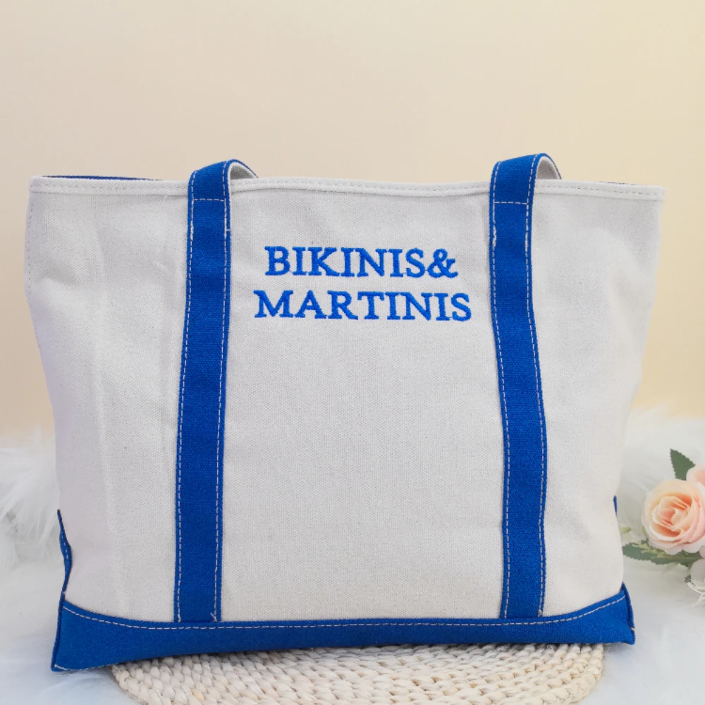 Large Capacity Canvas Tote Bag Custom Embroidered Name Tote Bag Ladies Boat Tote Bag Personalized Mommy Gift Shopping Totes