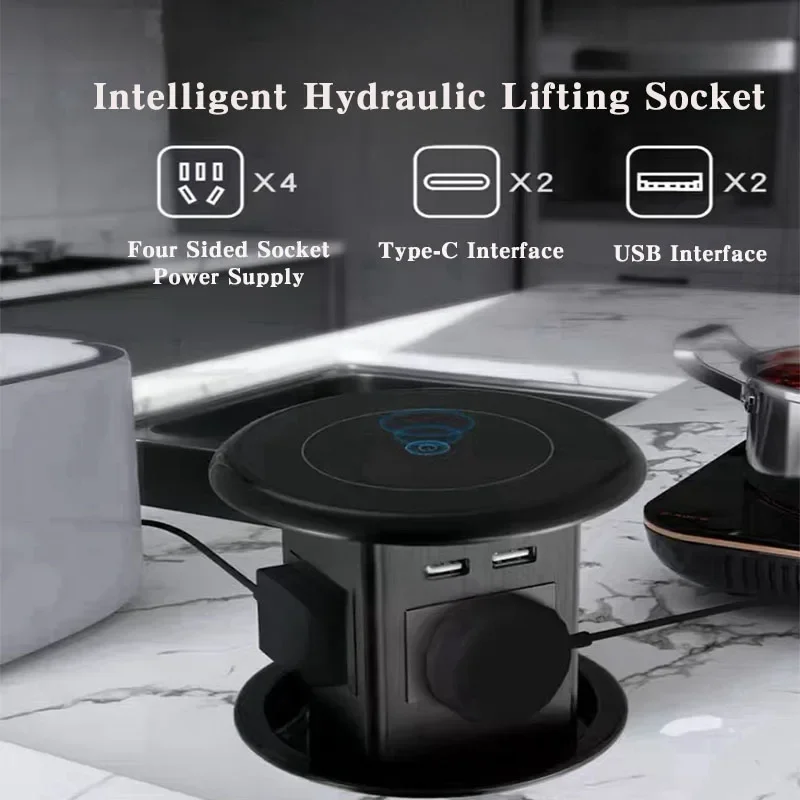 

Intelligent Hydraulic Lifting Socket Automatic Pop-Up with Universal/US/UK/TL,Four Sided Socket Power Supply Hidden Installation