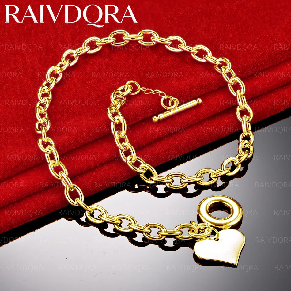 18K Gold Plated 46cm Heart Pendant Necklace For Women Anniversary Gift Popular Wild Fashion Romantic Jewelry