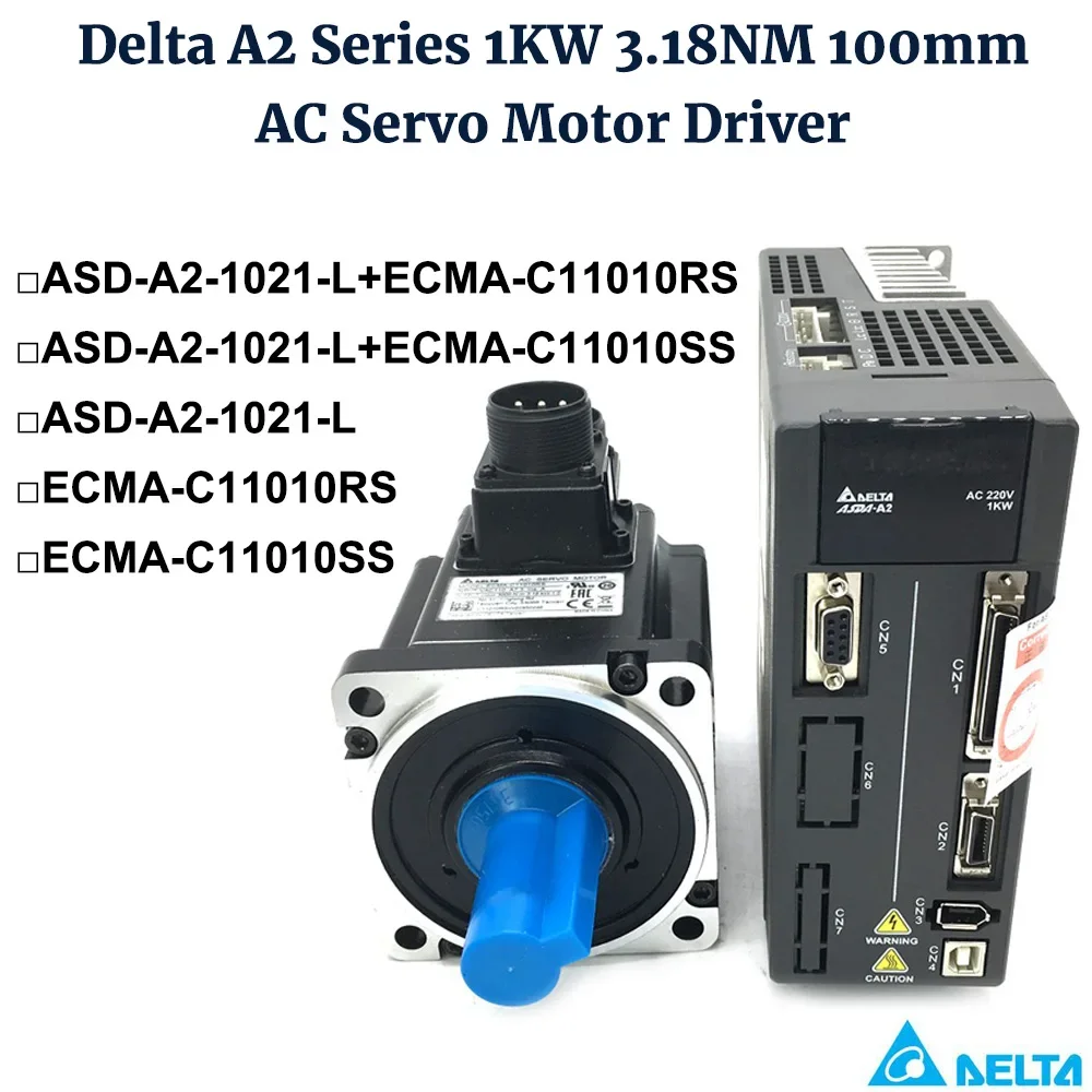 Delta A2 1KW 3.18NM Kit ASD-A2-1021-L ECMA-C11010RS ECMA-C11010SS Brake AC Servo Motor Driver 220V 1PH/3PH 1000W 100mm 7.3A