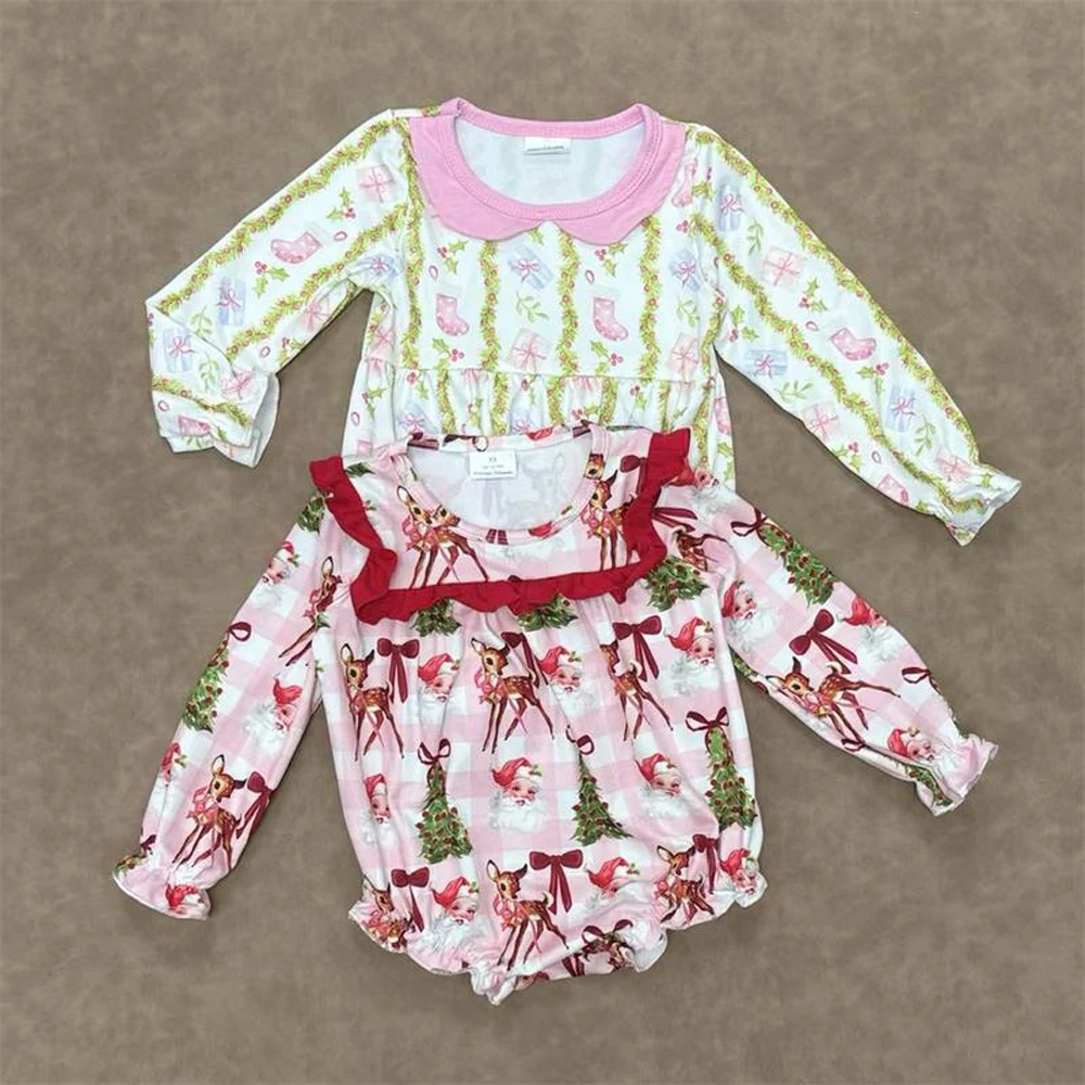 

z1016-19 LR2324 Wholesale baby romper kids clothes girl Matching Christmas long sleeve rompers Winter Boutique Children clothing