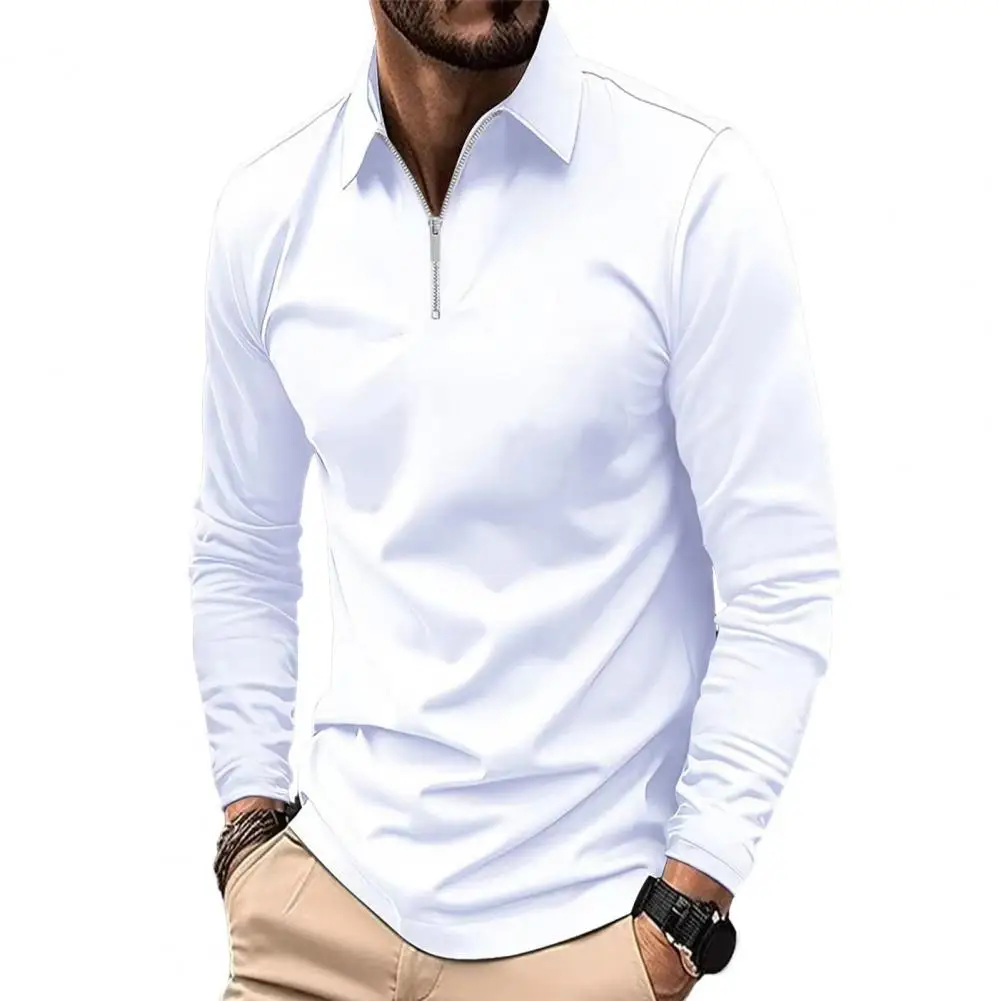 Men Shirt Fashion Long Sleeve Solid Color Men Top Lapel Design Soft Breathable Cotton Blend Pullover for Daily Wear