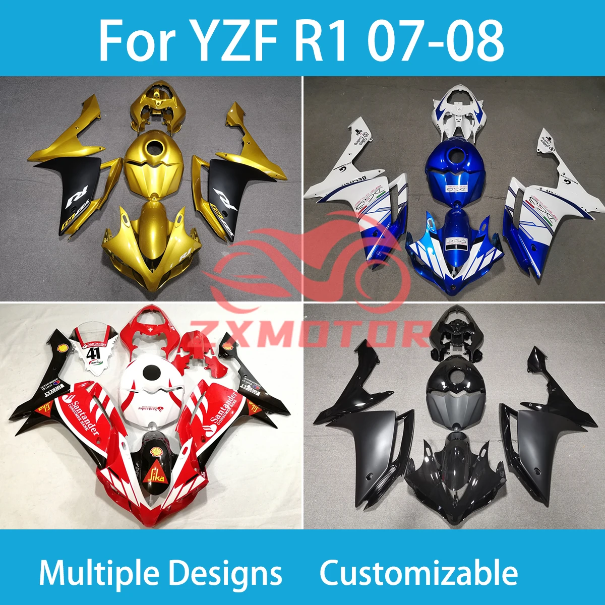 

Обтекатели YZF R1 2007 2008 для Yamaha YZF R 1 07 08, бесплатный индивидуальный кузов, аксессуары для мотоциклов, комплект обтекателей, новый