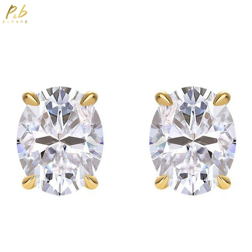 

PuBang Fine Jewelry Solid 925 Sterling Silver 3EX VVS1 D Color Oval Cut Real Moissanite Diamond Gem Classic Ear Studs Earrings