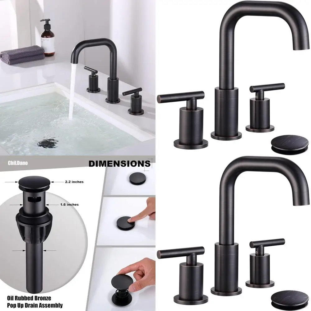 

3-Hole 2-Handle Oil Rubbed Bronze Widespread Faucet with Pop-Up Drain and Supply Lines