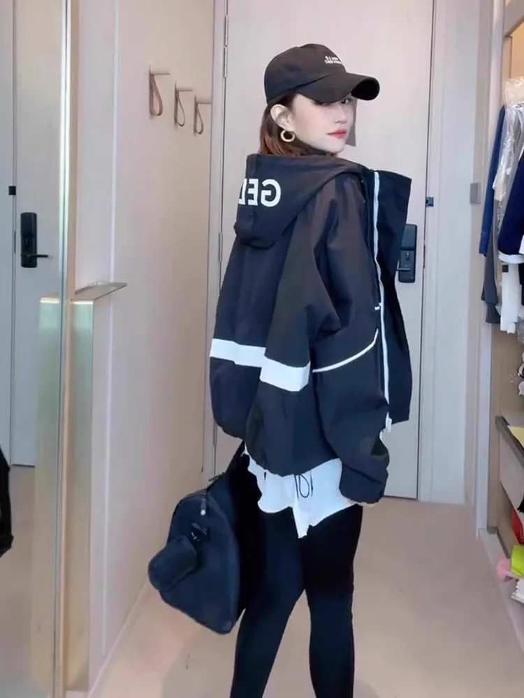 

Женская свободная ветрозащитная спортивная бейсбольная куртка 2024 года, осенняя коллекция, новинка, дизайн с цветовыми блоками, для повседневной носки, модная