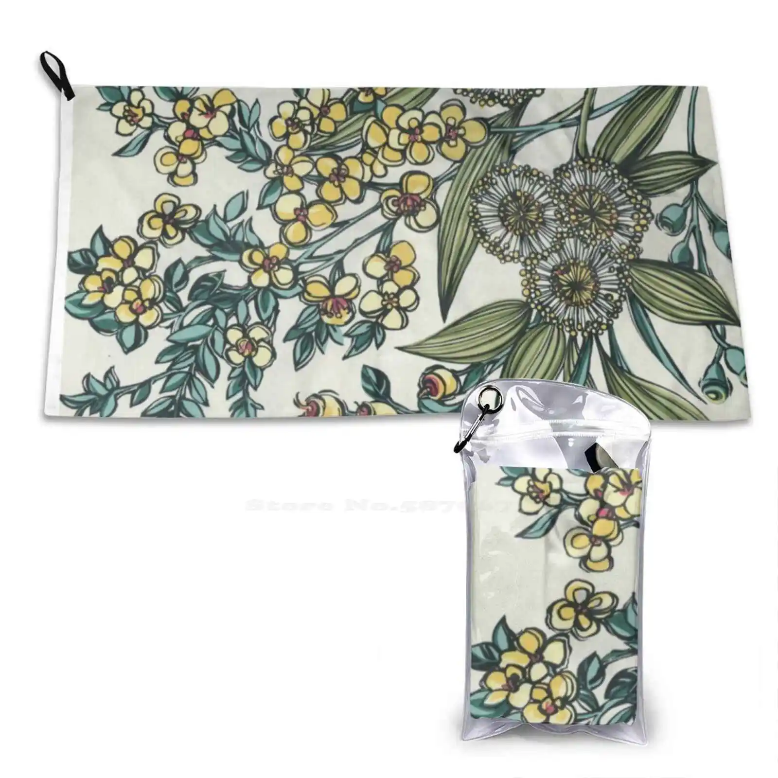 Retro Australian Native Floral Soft Towel Quick Dry Beach Towel Australiana Bush Flowers Wildflowers Wattle Gumflower Margaret