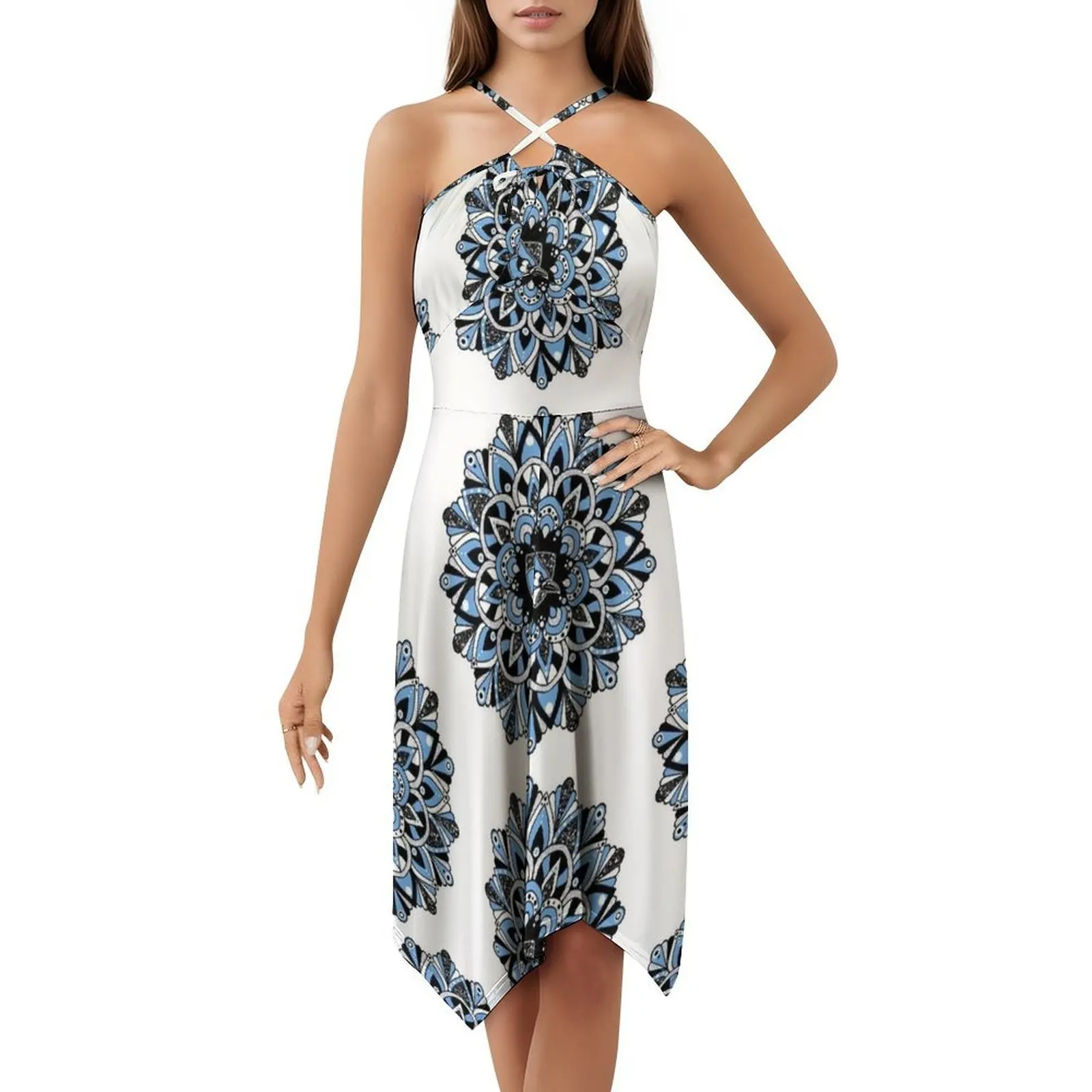 فستان كاجوال من Jhu Bluejay Glitter Mandala على الطراز الكوري للنساء فساتين بسيطة يومية للمكتب للسيدات جونز هوبكنز جونز هوبكنز