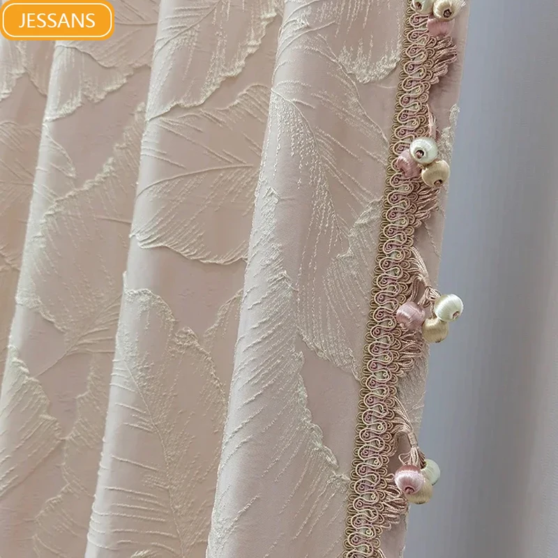 

Customized Pink Gold Embossed Lace Shading Curtains for Bedroom Living Room French Window Balcony Window