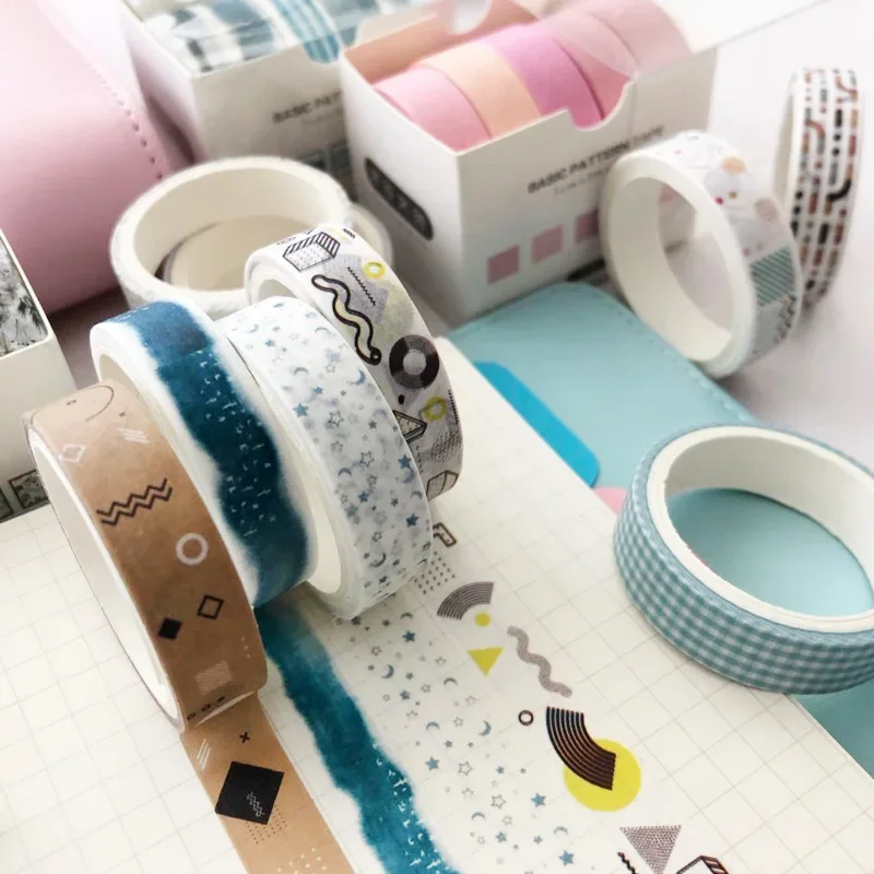 5Pcs/Set Washi Tape Cute Grid Adhesive Solid Color Basic Style Masking Tape For Stickers Scrapbooking DIY Photo Album Diary