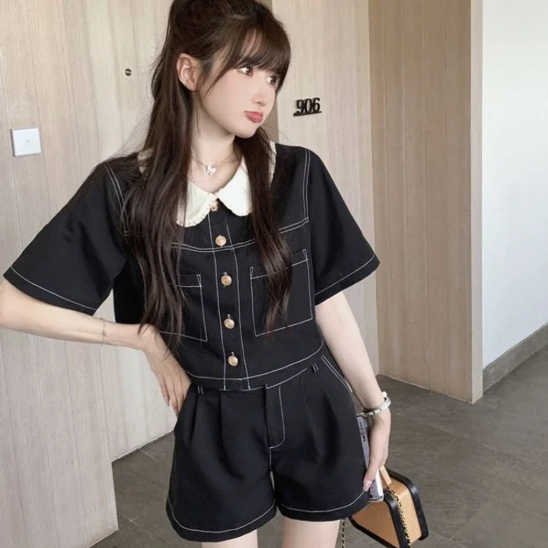 

Короткие комплекты для женщин, комплект из 2 предметов, черные офисные женские шорты-карго с курткой, акция, роскошная новинка, летняя мода 2025