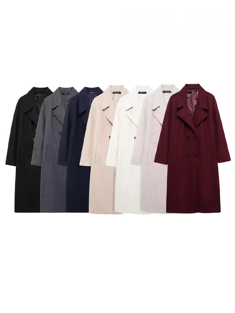 HH Women Fashion Long Sleeve Lapel Pocket Double Breasted Decorate Coat Jacket Female Chic Solid Loose Slim Warm Overcoats