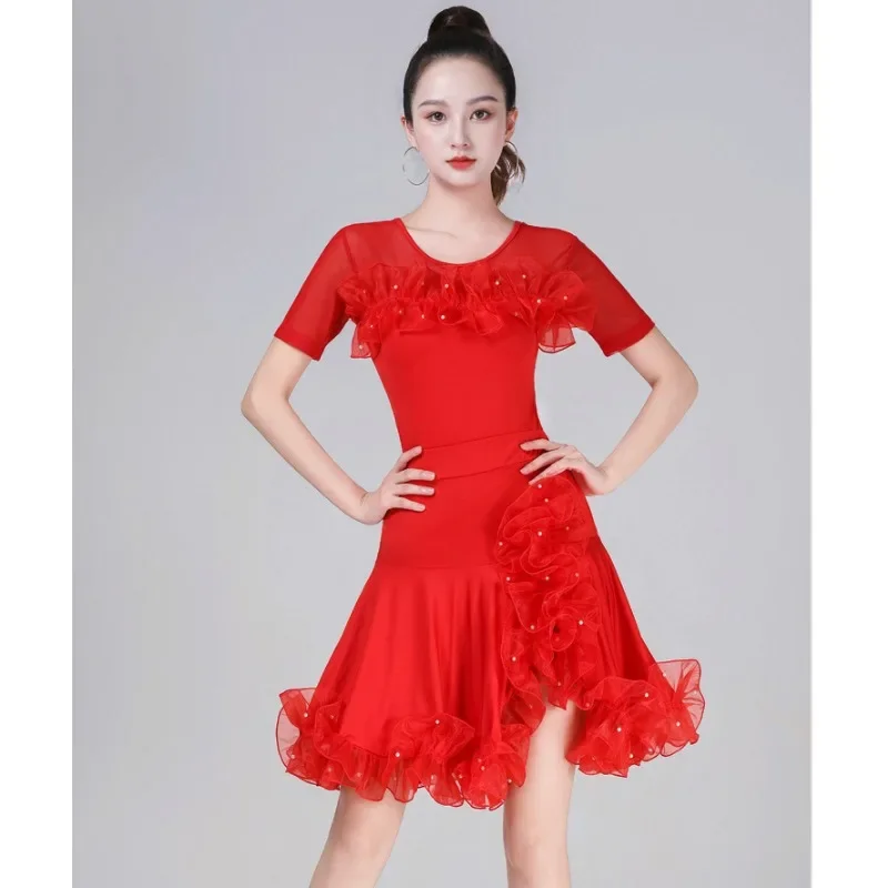 customized latin dance dress women adult sleeveless fringe dress dance practice clothes stage ballroom dress standard suit