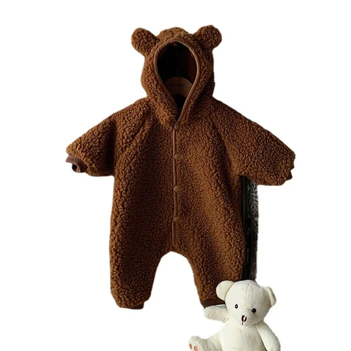 Autumn And Winter Infant Lamb Cashmere One-piece Clothes Thickened Warm Baby Crawling Clothes