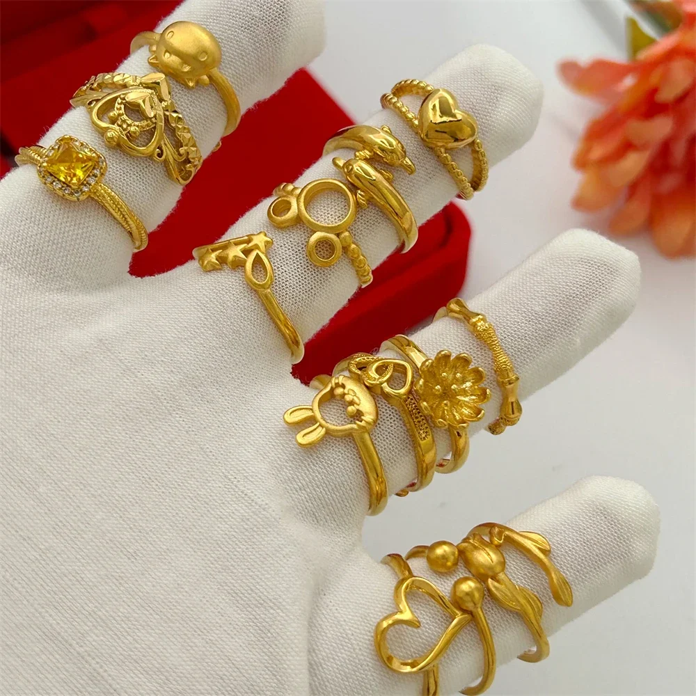 Engagement Rings for Women 24K Gold Plated Bowknot Flower Finger Ring Adjustable Anillos Wedding Band Luxury Dubai Gold Jewelry