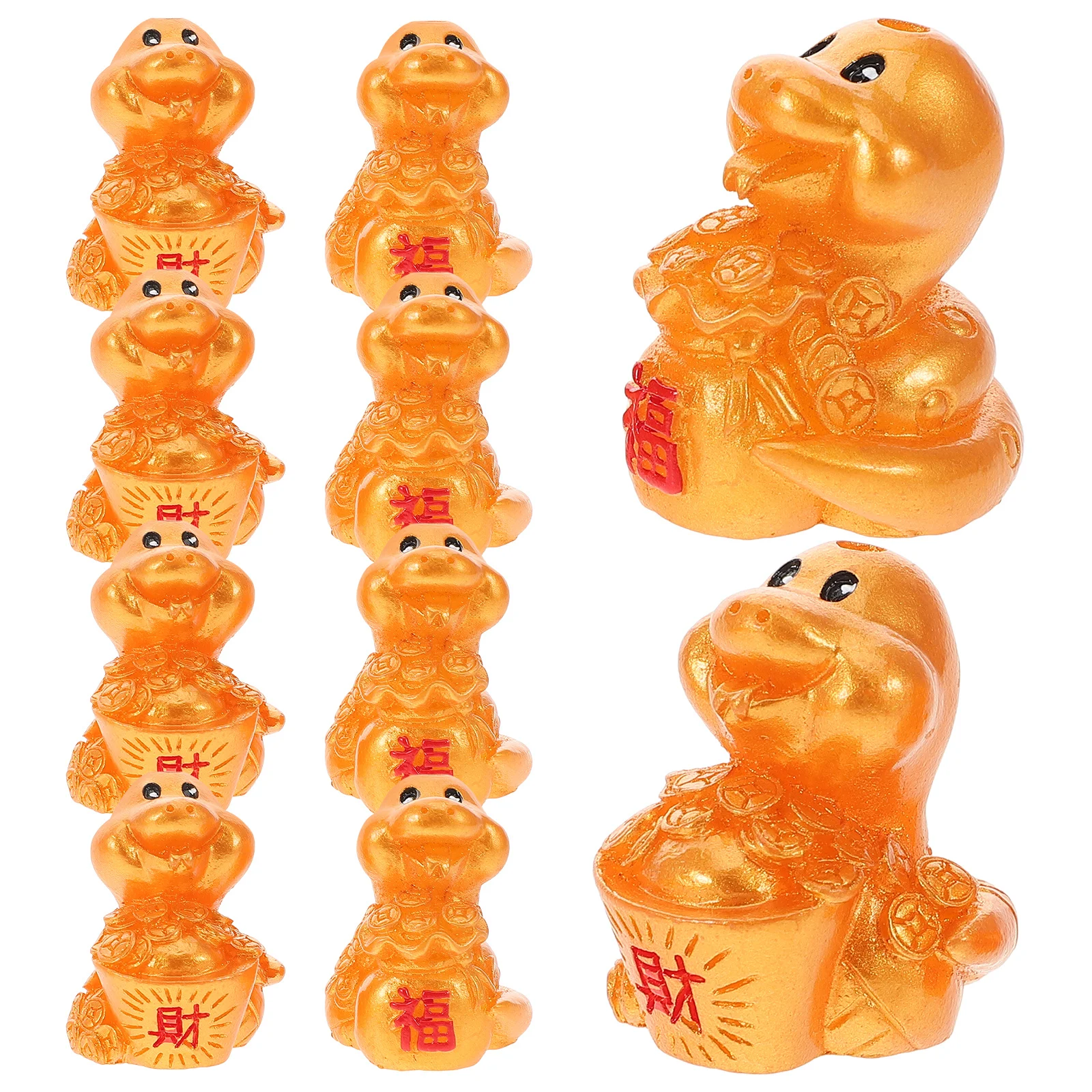 10Pcs Gold Plated Snake Pendant Resin Chinese Zodiac Charm DIY Jewelry for Necklace Keychain Bag Decor Festival Gift Idea